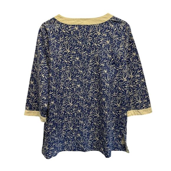Appleseed’s Women Large Blue Cream Tunic Linen Blend Floral 3/4 Sleeves Boho - Picture 7 of 9